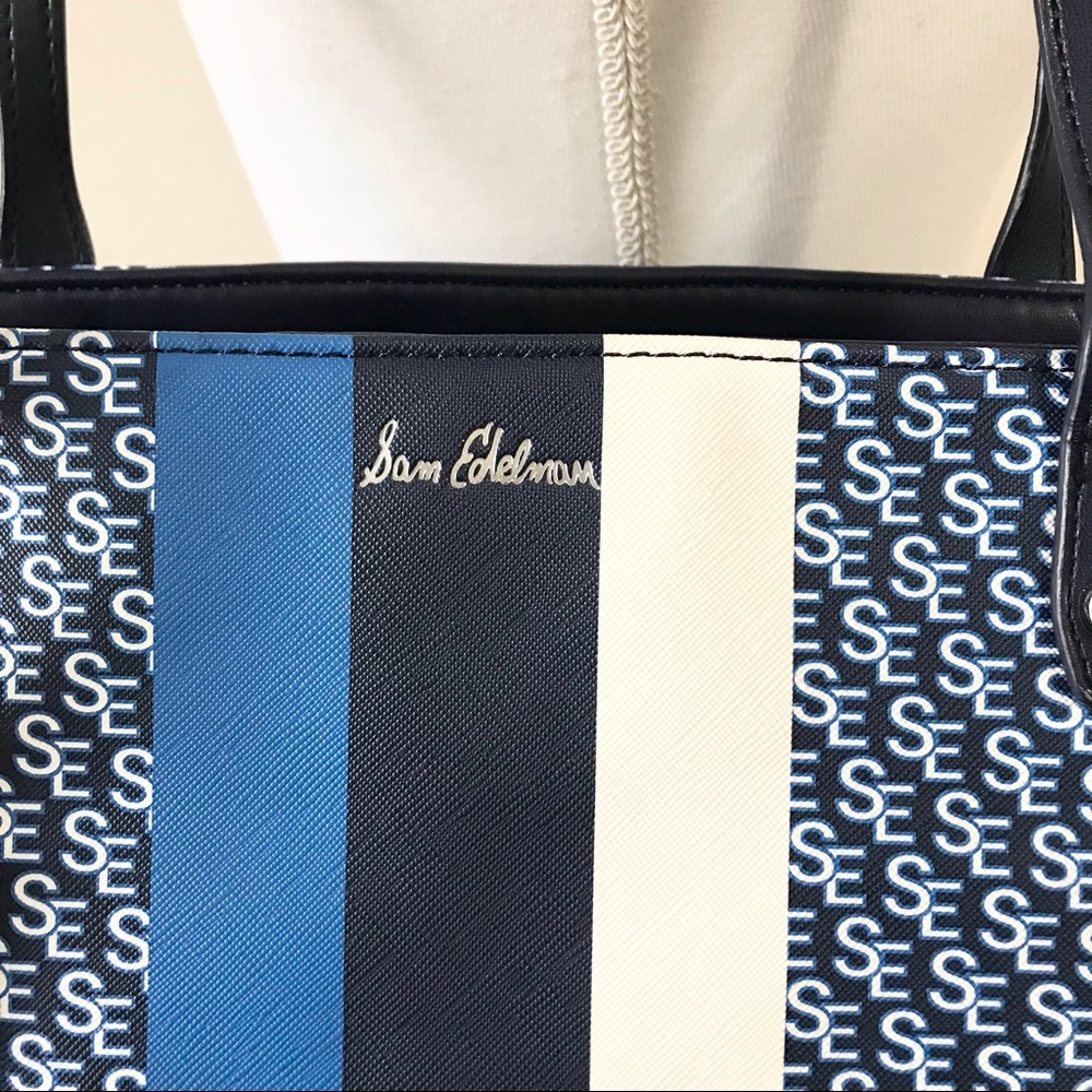 Sam Edelman Signature Shoulder Bag Tote Navy Poseidon Blue - Picture 3 of 8